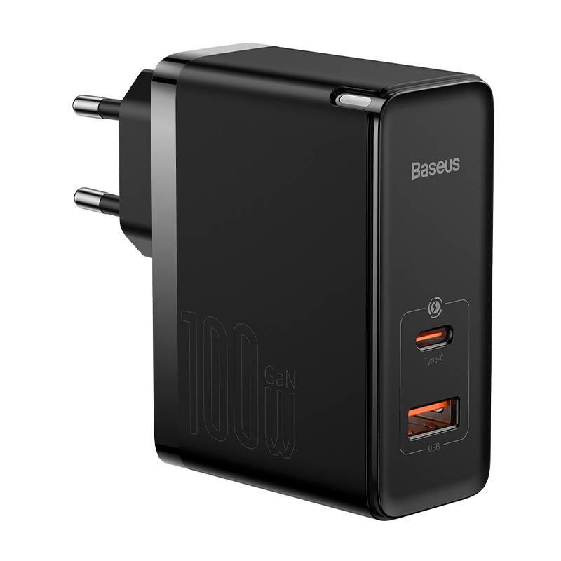 Ładowarka Sieciowa Baseus Gan5 Pro, Usb-C + Usb, 100W + Kabel (Czarna)
