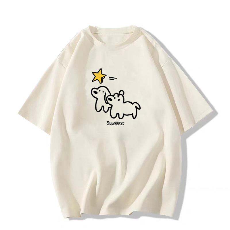 catty short-sleeved t-shirt women's pure cotton summer new cartoon printing American retro niche design top