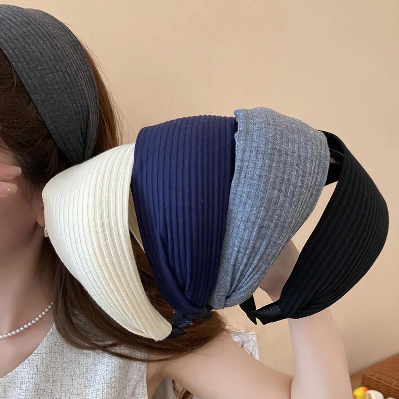 Internet Celebrity's Same Solid Color Wide Edge Striped Yarn Headband High Head Headband French Gentle Atmosphere Hair Accessory