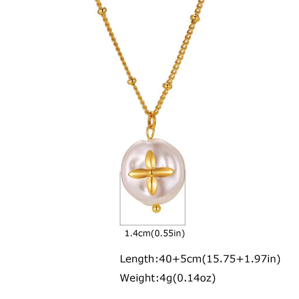 Wind Elegant Temperament Women'S Necklace, Stainless Steel Bead Chain Irregular Pearl Pendant Necklace Nc-2359