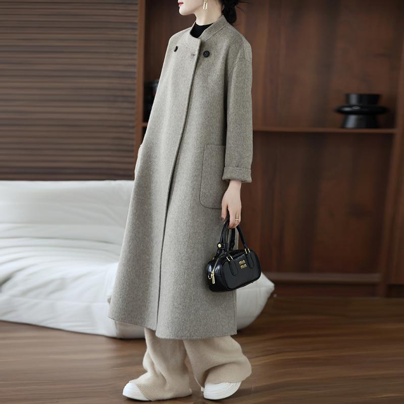 100% Wool Women Coat TIDENOVEL Autumn Wool Long Coat Handmade Pea Coat Winter Warm Wool Long Jacket Overcoat