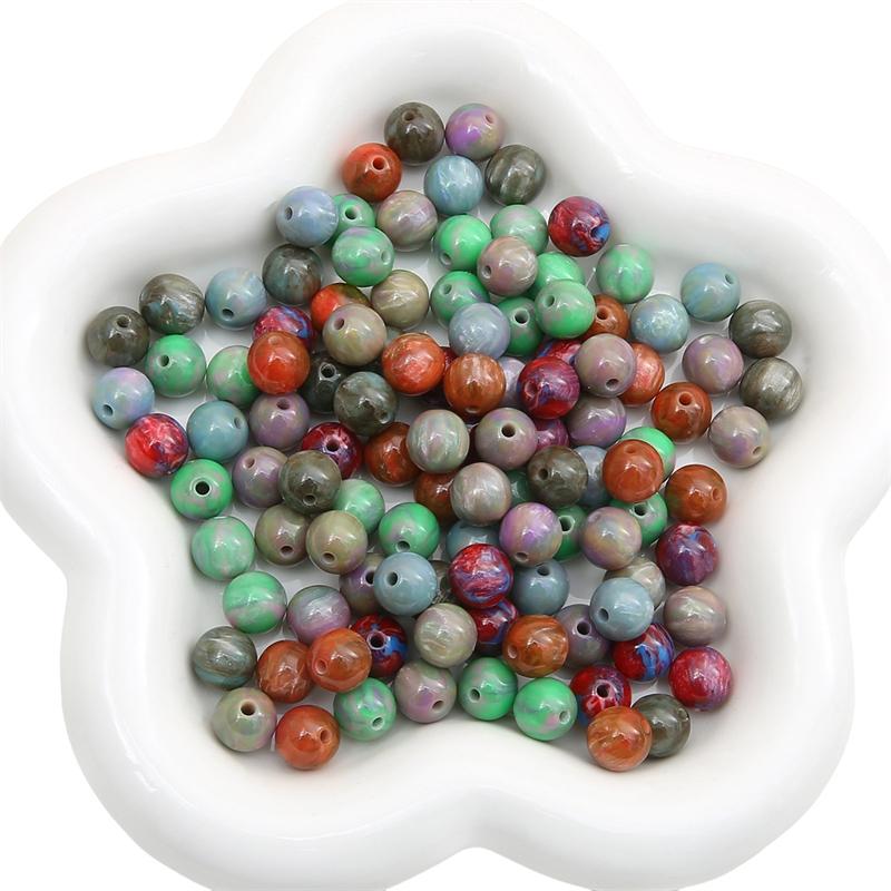 8mm/10mm/12mm Resin Beads Pattern Halo Dyeing Round Loose Spacer Beads for Necklace Bracelet Earring Keychain DIY Jewelry Making Accessories