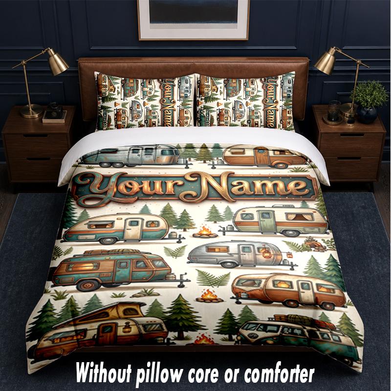 Adventure Travel Theme Custom Text Or Name 3Pcs Bedding Set,1 Flat Sheet & 2 Pillowcases Personalized Home Bedding