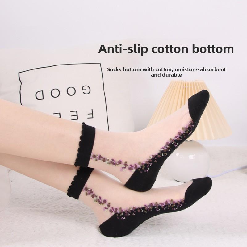10 Pairs Spring and Summer Crystal Stockings Cool Clear Glass Stockings Women's Short Socks Women's Thin Socks
