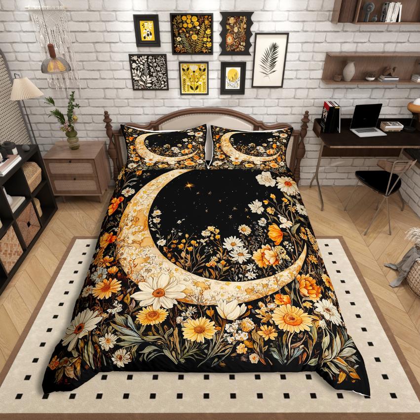 Homewish Cartoon Cat Duvet Cover SetColorful Flower Floral Comforter Cover SetBlack Kitten Bed Set For Girls Kids