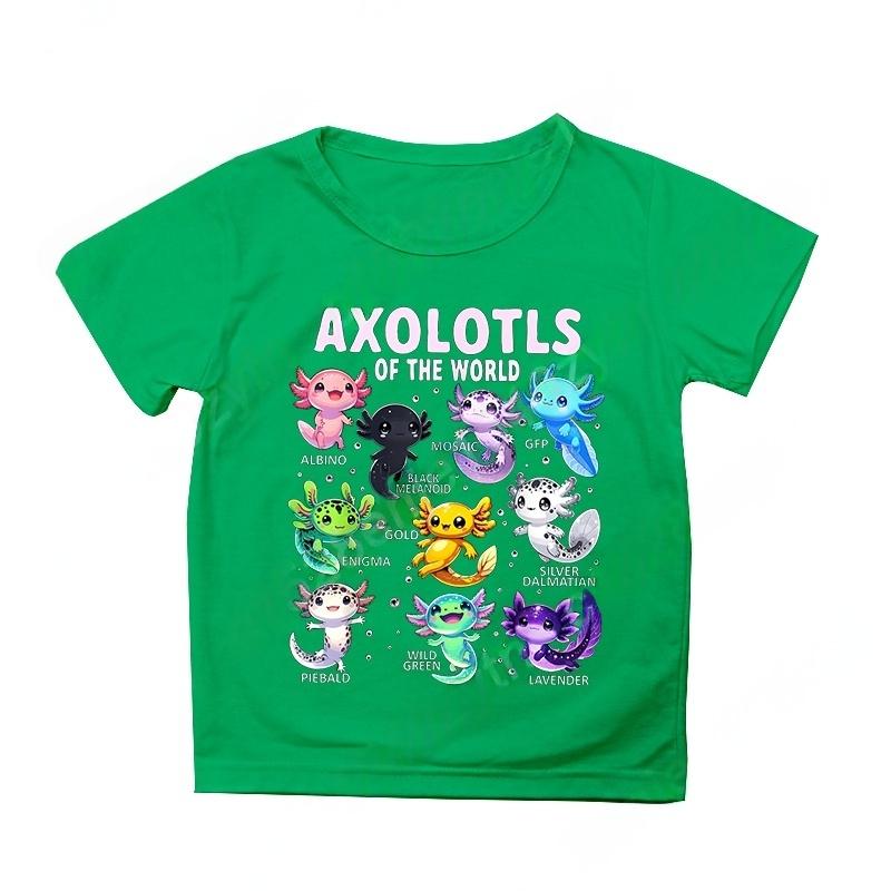 Colorful Cartoon Axolotls Graphic 3D Print T-Shirt Summer Casual Comfy Girls Clothes  Short Sleeve T-Shirt for Children Top