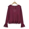 Fashion Style 2024 Autumn New Female Ruffled Tied Loose Knitted Long Sleeves Cardigan Top 2142122