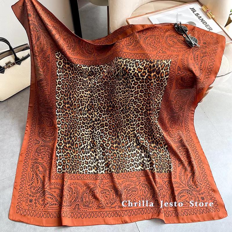 Big Size 110cm Square Floral Printed Women Fashion Imitated Silk Scarf Foulard 45inch Muslim Hijab