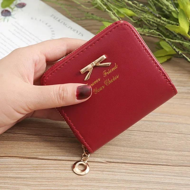 1PC Wallet Female Short for Coins New Cute Candy Bow Women Small Leather Wallets Zipper Purses Girls Lady Purse Multi-colored