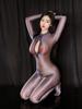 Sexy Women Bodysuit Oil Glossy Shiny Open Bust Crotchless Shaping Exotic Tights Sheer See Through Cosplay Maid Leotard