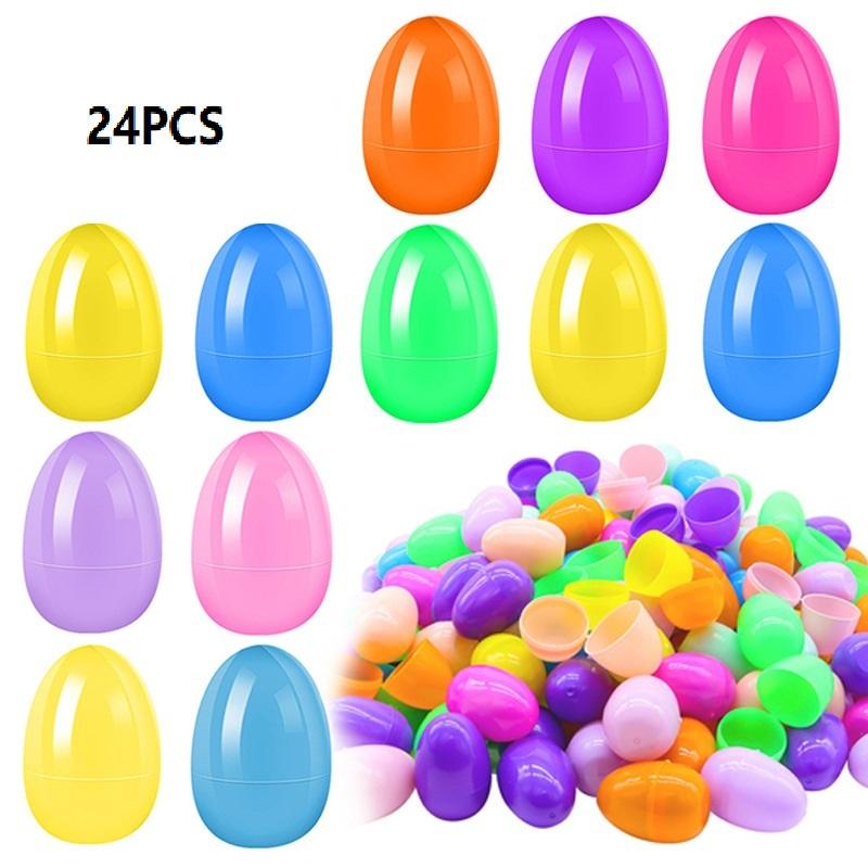 24-200PC Easter Egg Twisted Opening Eggshell Fillable Colored Plastic Eggshell Empty Bright Eggshell for Classroom Prize Supplie