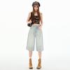 American Retro Cargo Denim Pants Women Fashion Casual Wide Leg Capri Jeans Summer Simple All Match Baggy Jeans