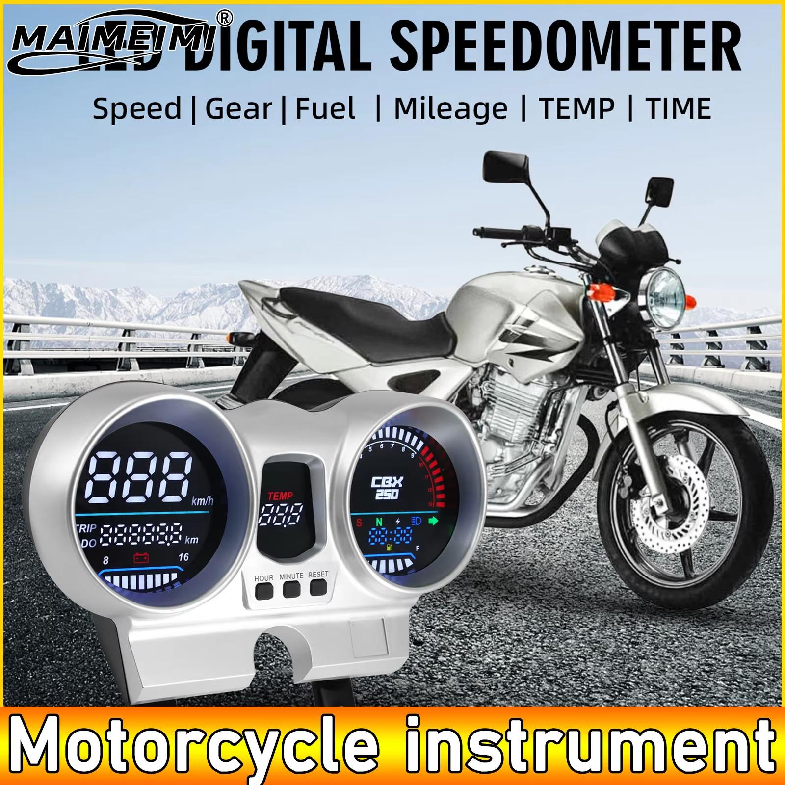 AD Universal Motorcycle Speedometer Tachometer Fuel Gauge for Honda CBX250 CBF250, Digital LCD Display армия зеленый