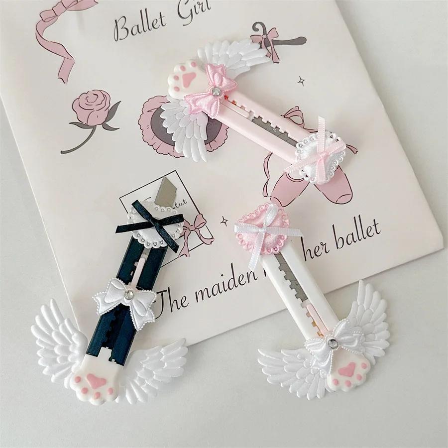 Ins Kawaii Dreamy Ballet Style Cat Paw Utility Knife Cute Girl Bow Wings Decoration Paper Cutter Mini Express Envelope Opener