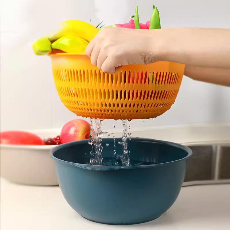 Double-Layer Fruit & Vegetable Washing and Draining Basket - Large, Creative Kitchen Basin & Fruit Plate