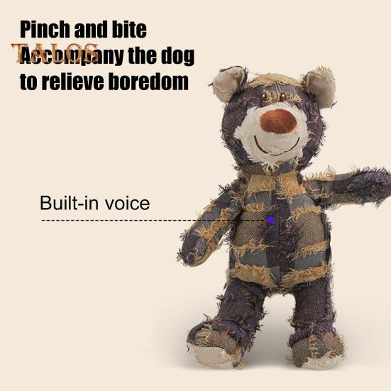 Squeaky Dog Chew Toy Interactive Plush Bear Toy with Sound Indestructible Dog Teeth Cleaning Toy for Aggressive Chewers