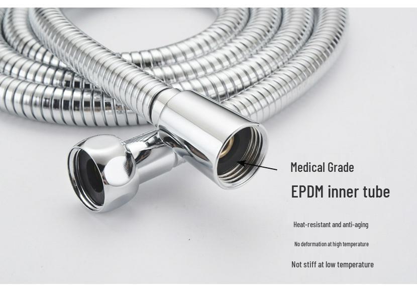 European & Japanese Style High-Pressure Shower Hose: 1.5-2m, Cold/Hot Water, Copper Cap, Stainless Steel, Double Buckle