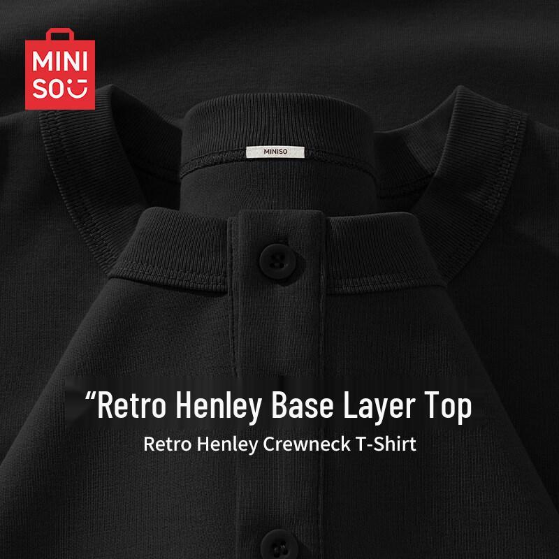 MINISO Men's Retro Henley Long-Sleeve Anti-Bacterial T-Shirt