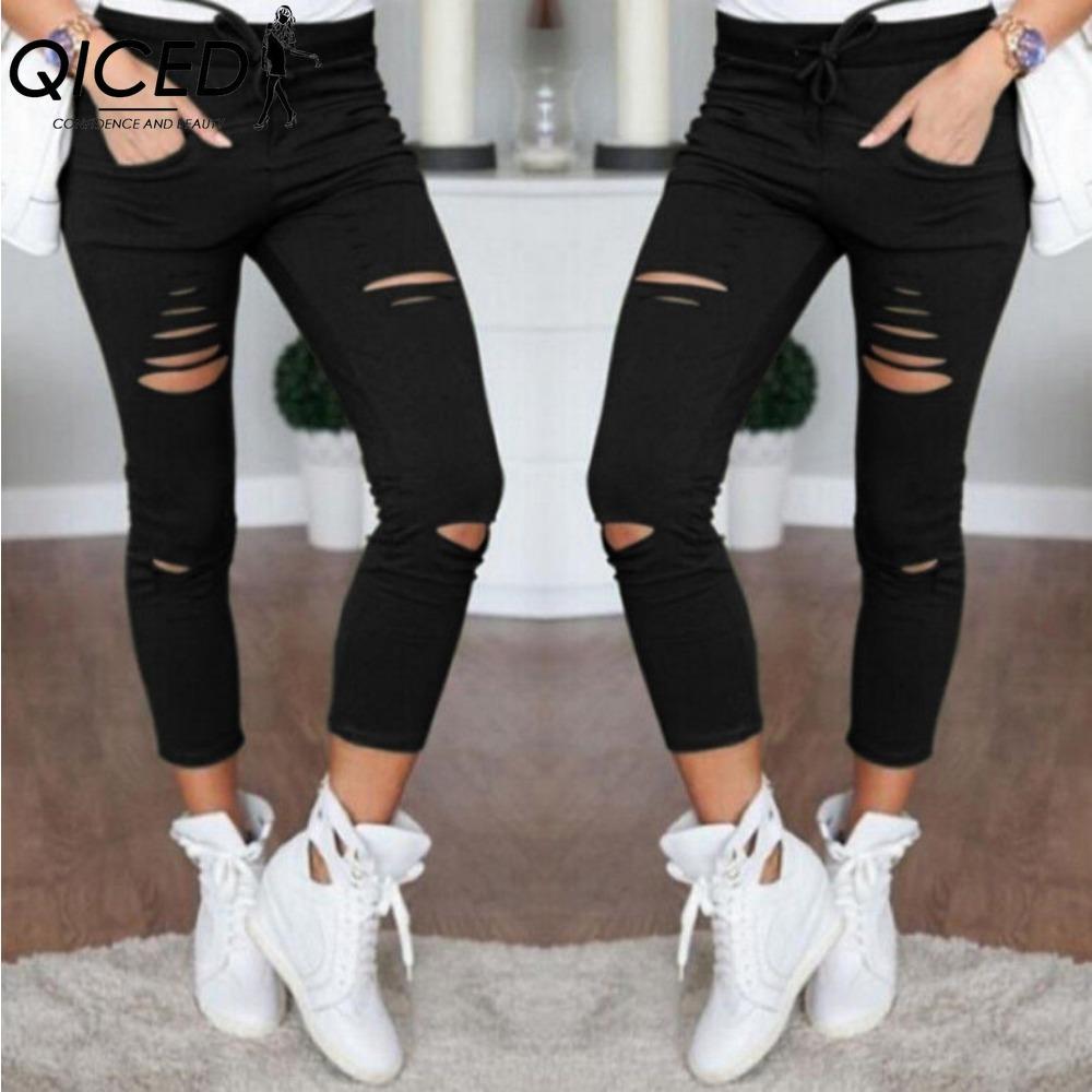 

QICED Жіночі Модні Повсякденні Однотонні Штани та Капрі з Принтом M чорний