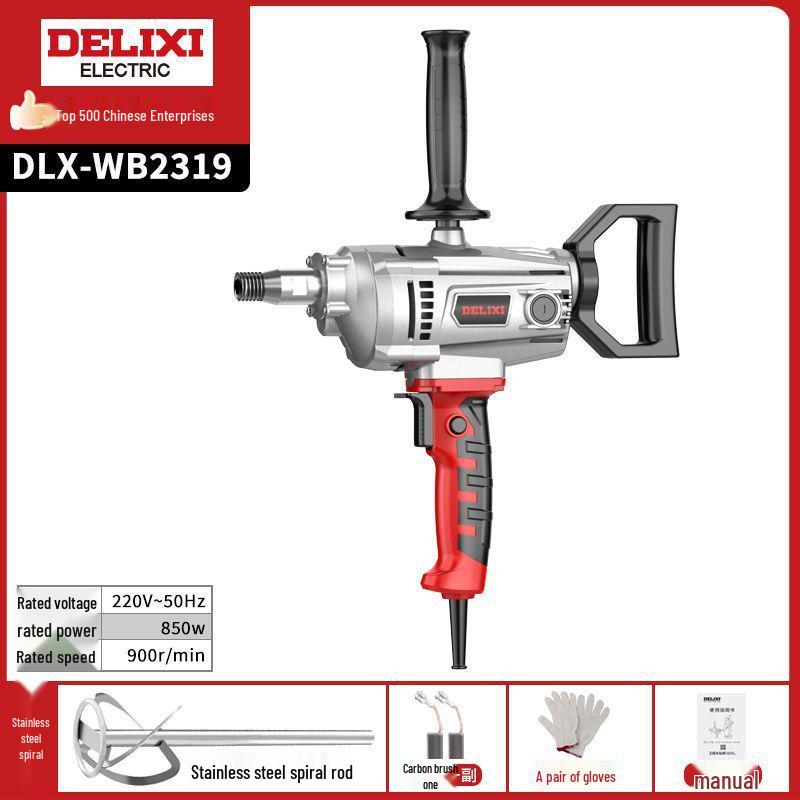 Delixi High-Power Electric Drill Mixer for Cement, Paint, Putty, Mortar, and Plaster