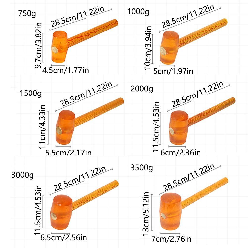 Transparent Rubber Sledge Hammer Wood Handle 750-3000 Type Tile Floor Mounting Hammer Anti-slip Shock-proof Rubber Mallet