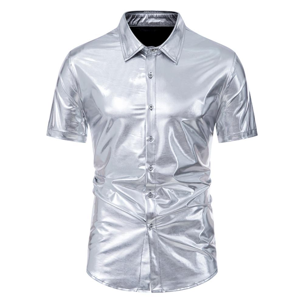 Camicia da Uomo Nightclub Disco Manica Corta Camicia Lucida Abito da Festa Danzante Camicie per Uomo Abbigliamento