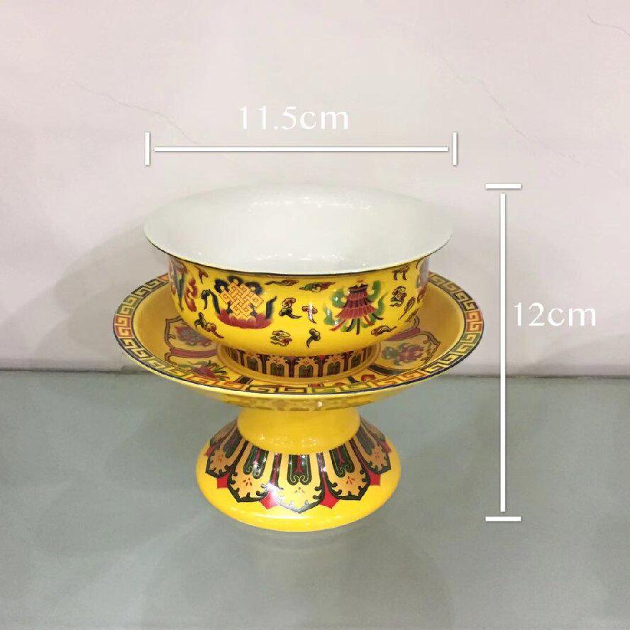 Large Ceramic Offering Bowl Oil Lamp for Temple or Buddhist Hall Decoration, Fruit and Candle Holder