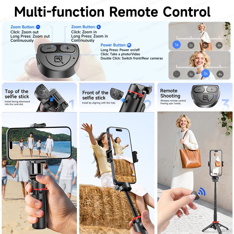 TOKQI F07 Mini Portable Selfie Stick One-Touch Pop-Up Tripod Cellphone Holde for Moible Phone Shoot with Zoom Bluetooth Remote 7
