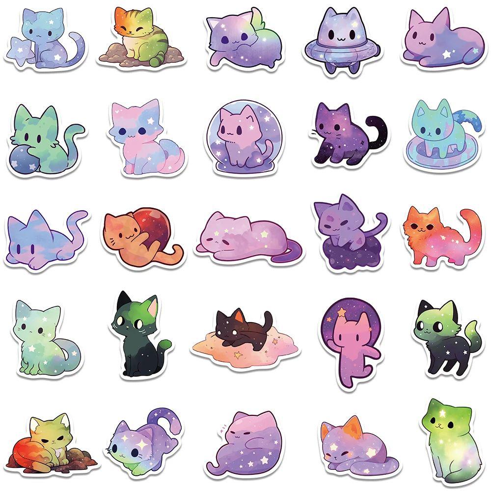 10/30/50pcs Cute Colorful Starry Sky Cat Stickers Kawaii Cartoon Graffiti Sticker Phone Water Bottle Luggage Decals for Kids Toy