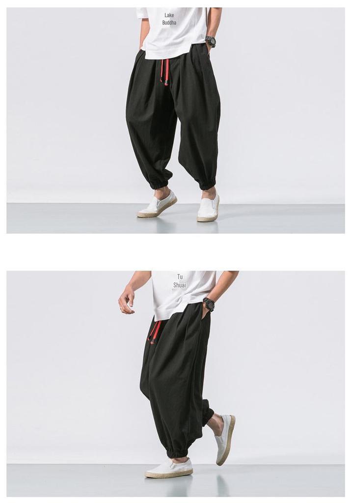 2024 Men's Linen Casual Pants: Chinese & Japanese Style, Loose Wide Leg, Tapered Plus Size Harem Carrot Pants