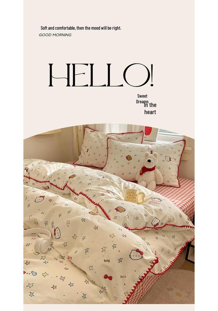 Fresh Spring/Autumn Cotton Girlish Bedding: 3-Piece Duvet Cover and Sheet Set, All-Season Comfort