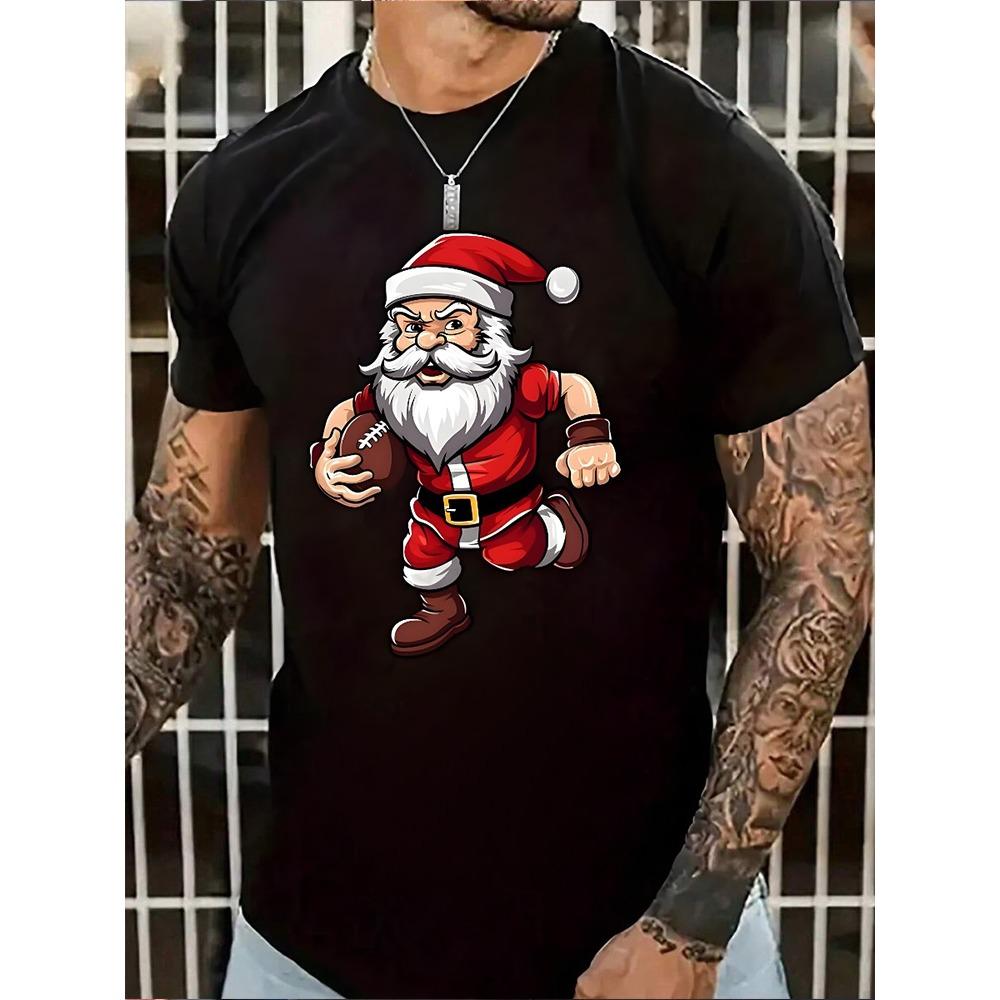 Santa Fitness Printed Men's T-shirt Fitness Sports Men's Short Sleeve Top Daily Running Workout Men's Crew Neck T-shirt