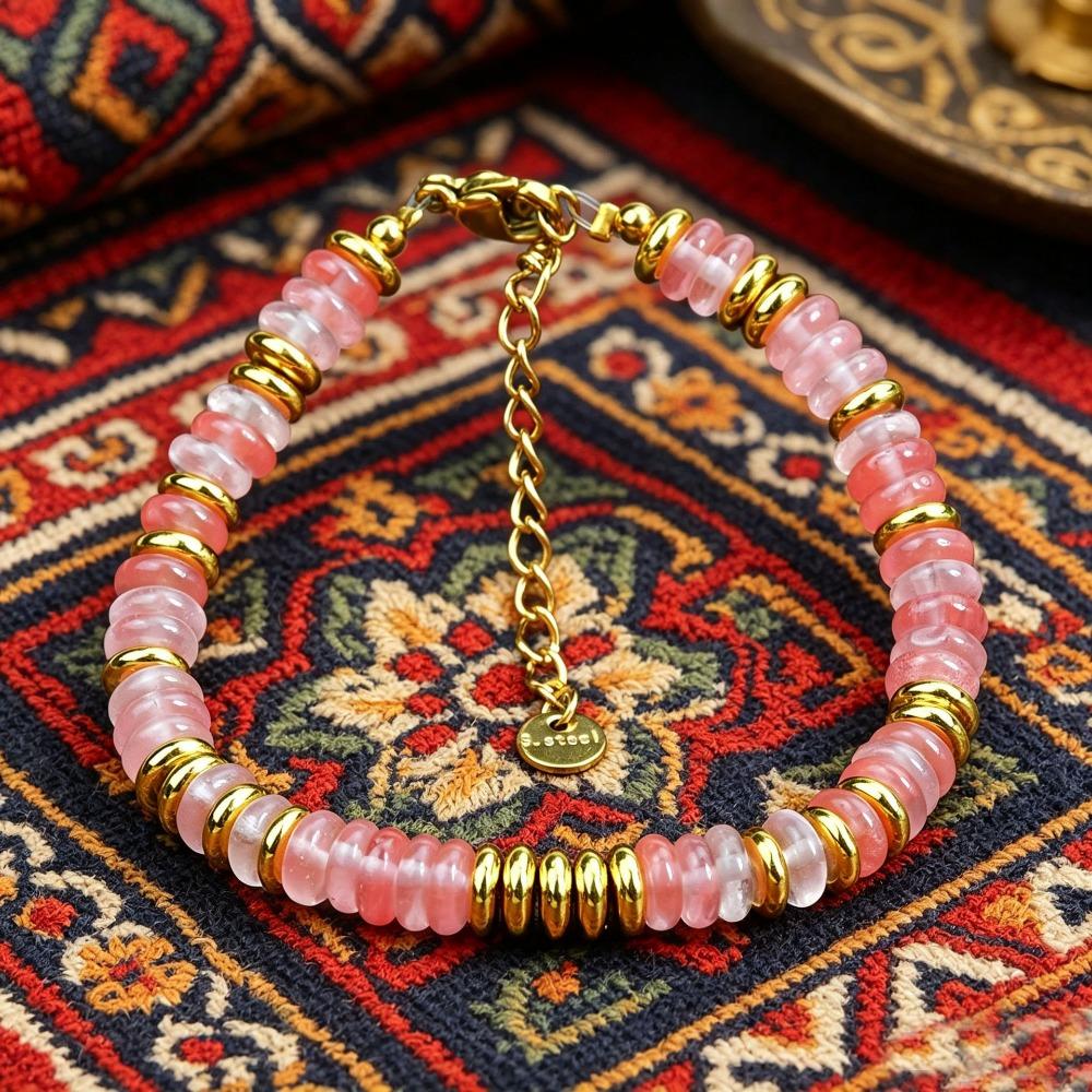 Adjustable Chain Beaded Bracelet Alloy Chain Chain Bracelet New Stone Bracelet Pink
