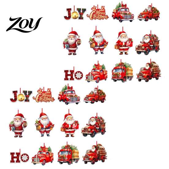 Holiday Party Supplies 12/24/36Pcs Christmas Wooden Ornaments, Santa Claus Red Truck Hanging Decorations with Rope, Indoor Festive Ornaments Xmas Tree