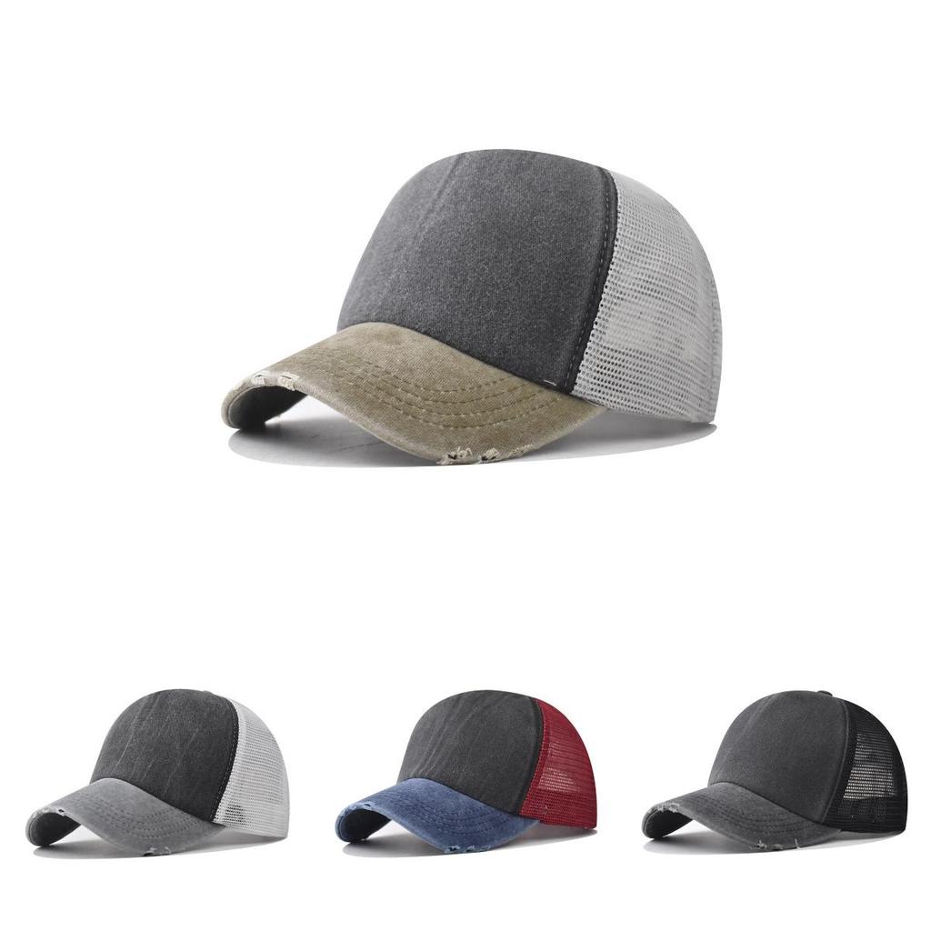 Cotton Color Block Washed Vintage Distressed Baseball Cap With Curved Brim For Summer Outdoor Men Women