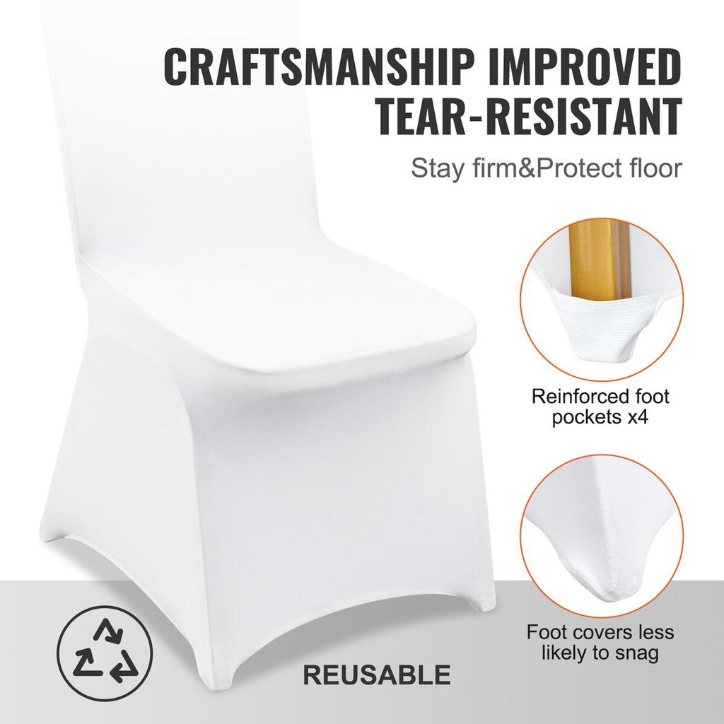 200PCS White Stretch Spandex Folding Chair Covers, Universal Fitted Chair Cover, Removable Washable Protective Slipcovers, for Wedding, Holiday,