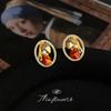 Original Pearl Less Needle Micro-inlaid Zircon Hand-painted Portrait Geometric Earrings, New Literary Stud Earrings