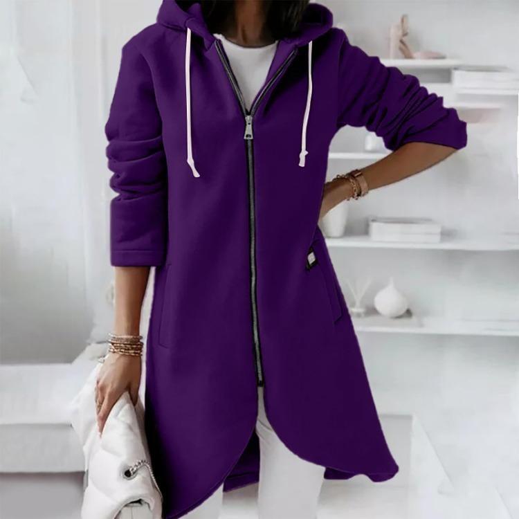 Womens Hooded Sweatshirt Loose Zipper Long Sleeve Casual Padded Coat