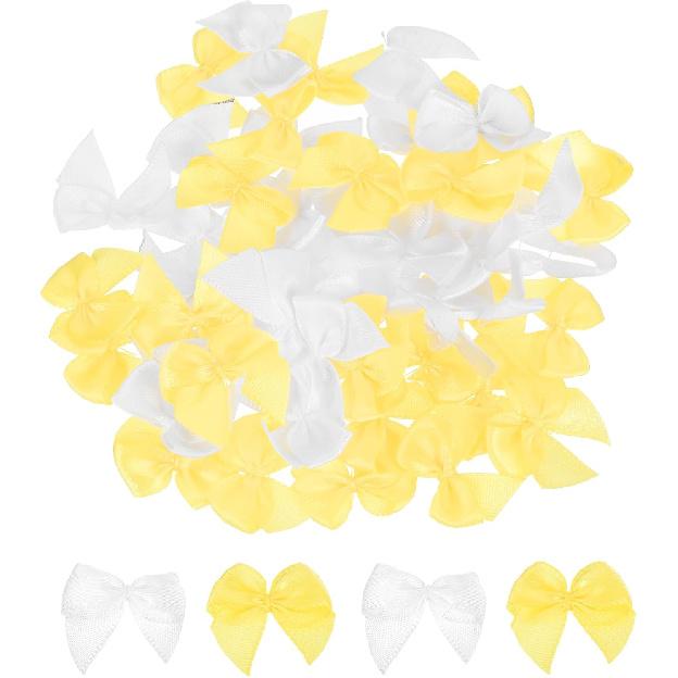 MECCANIXITY 50Pcs Mini Ribbon Bow 1" Mini Fabric Satin Ribbon Flower Bows for Craft DIY Sewing Wedding Birthday Party Pink & Blue