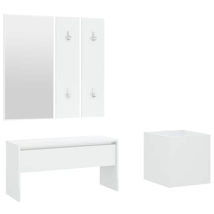 VidaXL Ensemble de Meubles de Couloir Ensemble de Vestiaire Banc d'Entrée Miroir Jardinière Salon Intérieur Blanc Bois 3082053