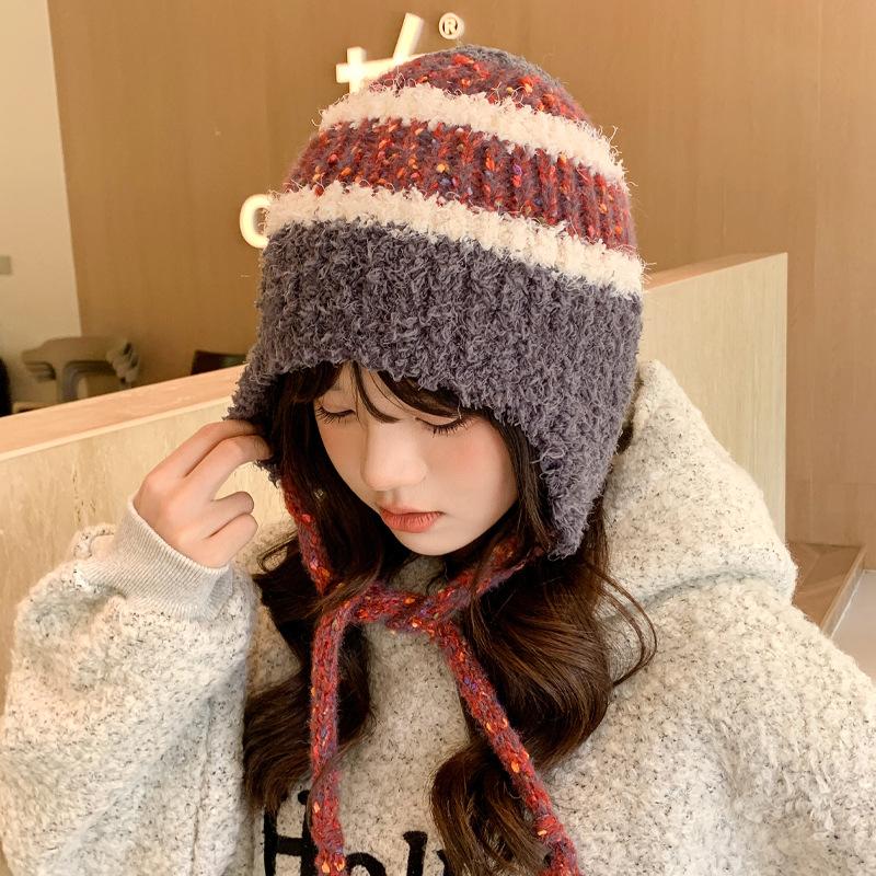 New Hat for Women Japanese Cute Girls Knitted Wool Hat for Winter Warmth To Prevent Students From Cold Ear Protection Hat Thick