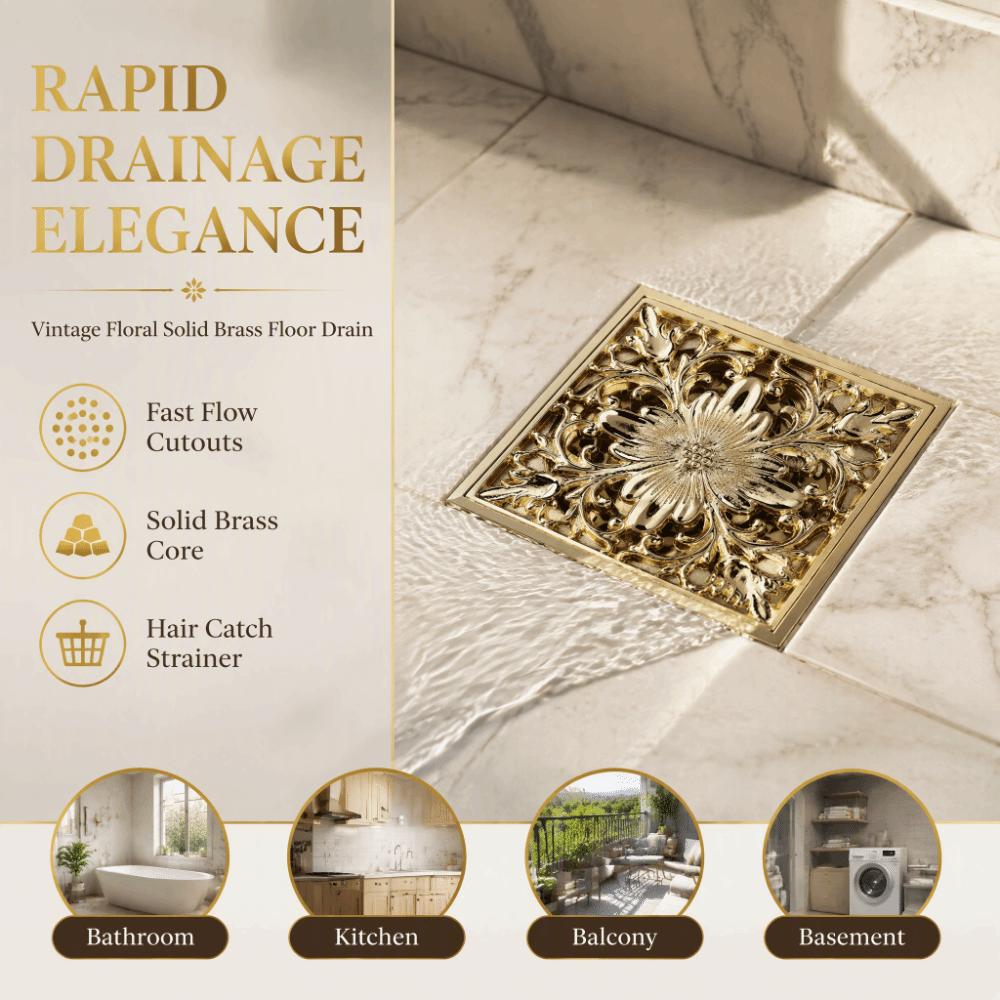 Square Bathroom Floor Drain With Strainer Antique Brass Drain Decorative Floor Drain Bathroom