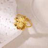 Wind real gold stainless steel zircon ring women's pastoral style flower bow open ring jewelry