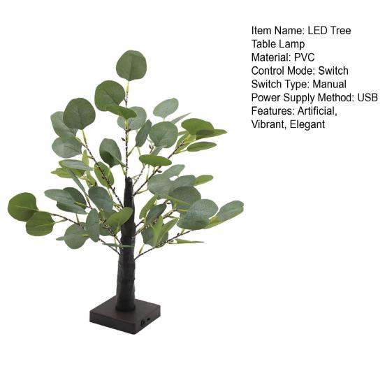 55 LED Bead Eucalyptus Tree Table Lamp Artificial Potted Greenery Plant with Light Simulated Bonsai Night Light for Bedroom Living Room Office Decor