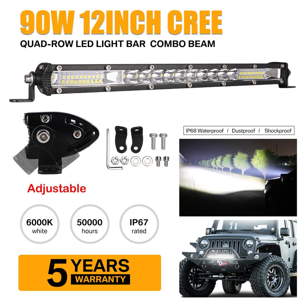 12/13/21 Inch Ultra Slim Single Row LED Light Bar Spot Beam Anti-Glare Work Light for Off Road Truck ATV UTV SUV Jeep Fog Lights