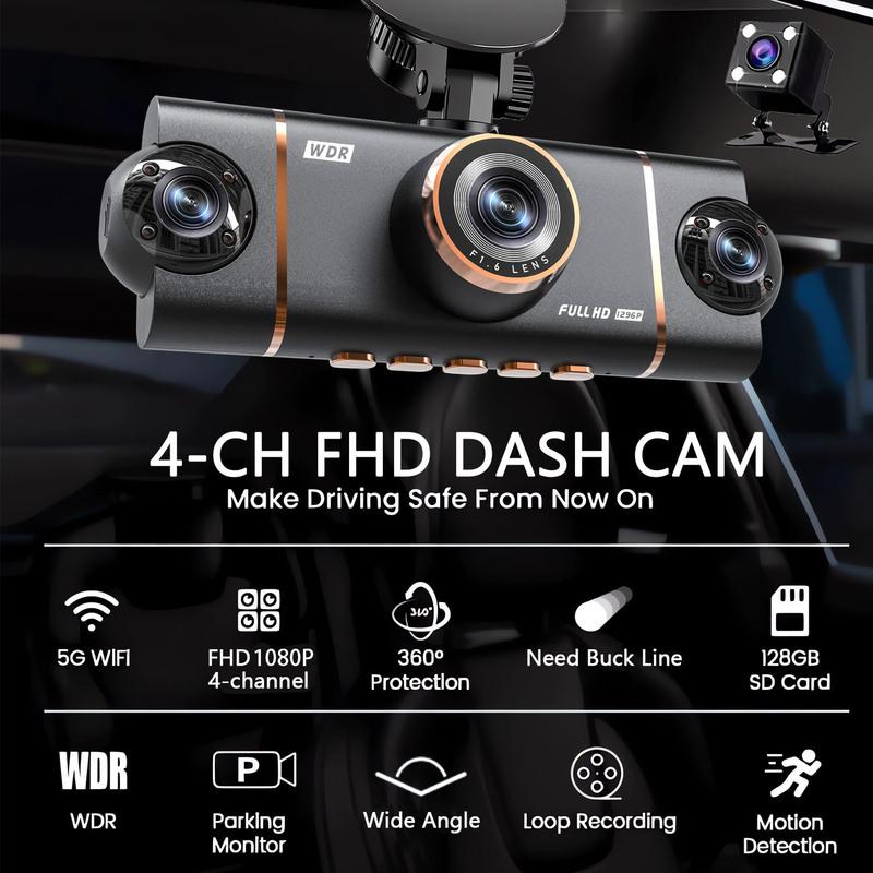 B16W Wifi-4 Lens 360 Degree Dash Cam For Cars Car DVR 1080P 4-Channel Front Camera Video Recorder Rear View Camera Night Vision