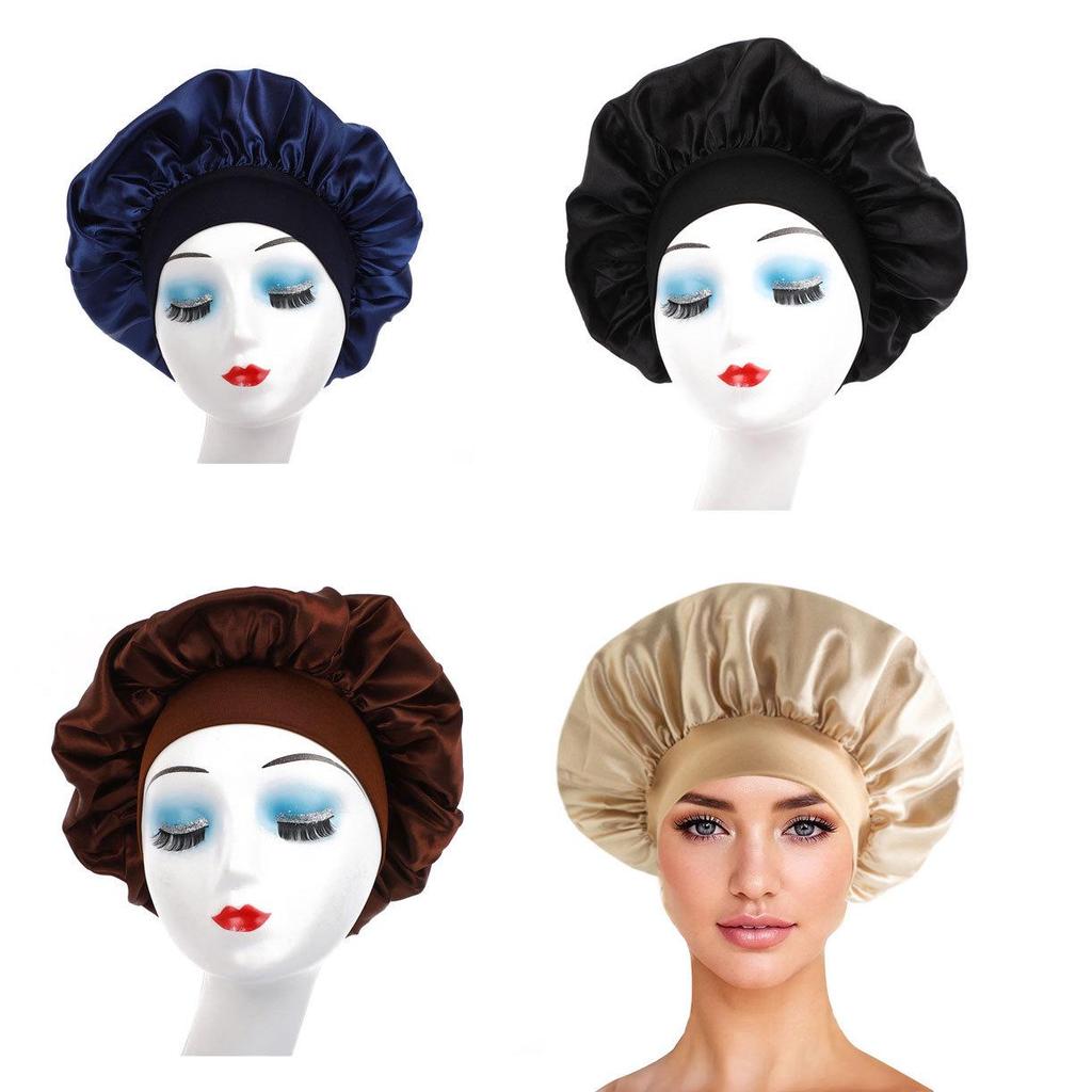 Wide Brim Satin Sleep Cap: Elastic Shower & Chemotherapy Hair Care Hat