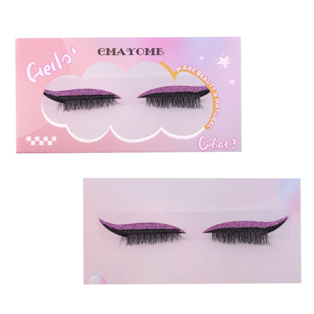 Lazy Self-Adhesive 1 Pair Of Colored Eyeshadow False Eyelashes, Natural Thick Curled Eyelashes