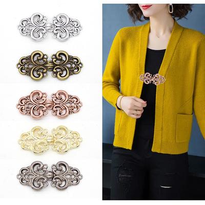 5Pair/Pack Fastener Retro Cardigan Clip Clothing Clasp Zinc Alloy DIY Swirl Flower Cape Cloak Clasp Button