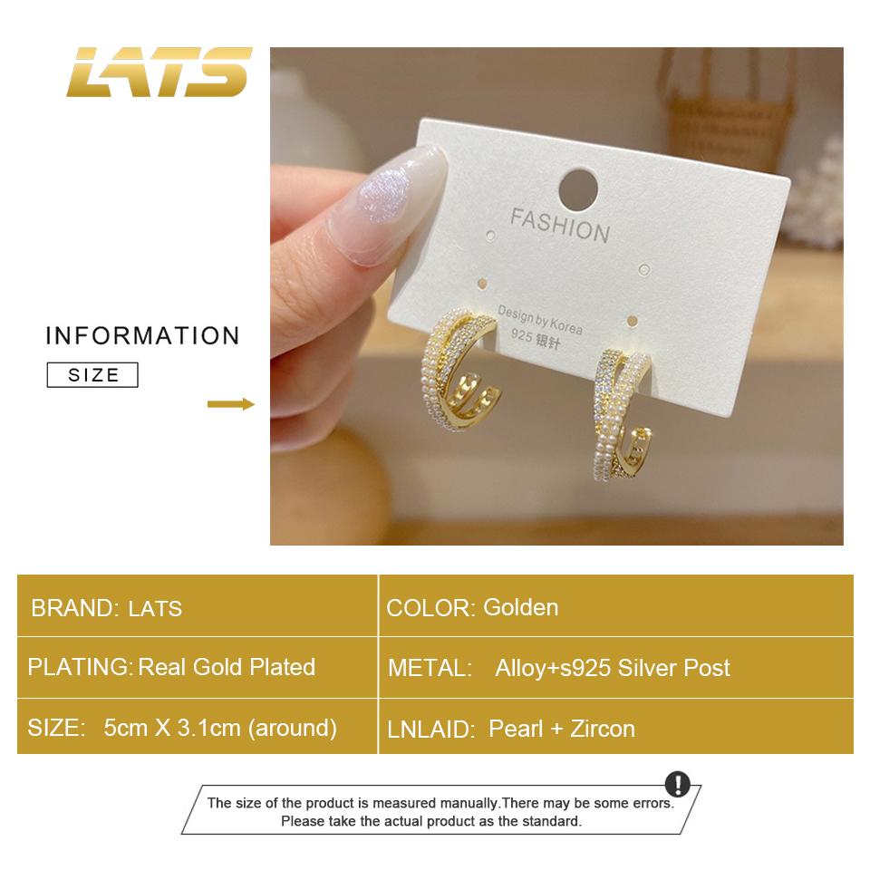 Luxuriöse Creolen mit C-förmigem Kreuz und Perle und Zirkon für Frauen, trendige High-End-Ohrringe, weiblicher Modeschmuck